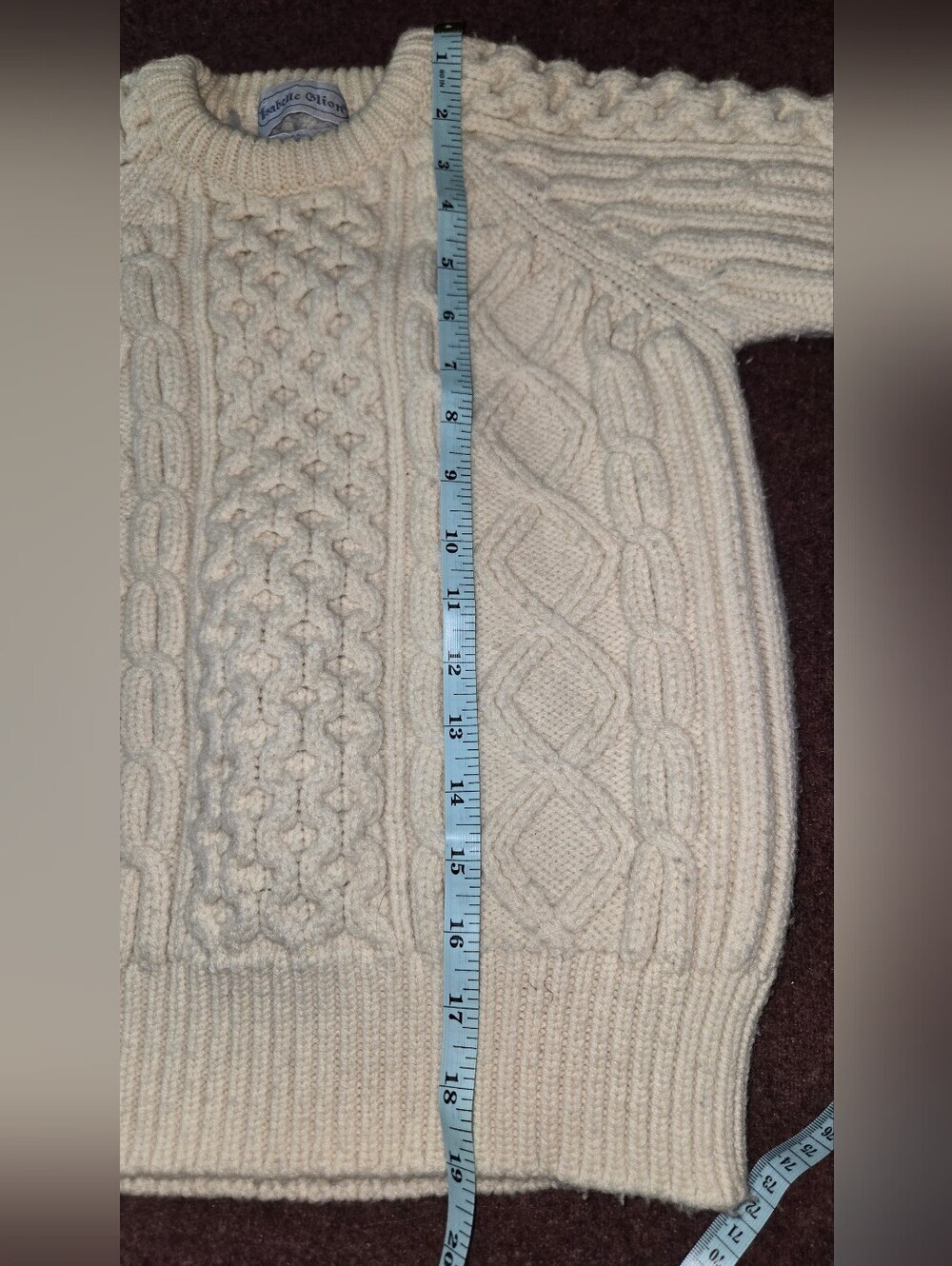 Vintage Isabelle Glion Kids 100% Wool Fisherman's Aran Sweater Ivory Medium - Picture 7 of 9